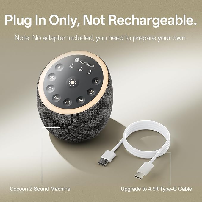 Hotmoon Sound Machine for Sleep, Cocoon 2 White Noise Sound Machine with 40 Relaxing Sounds, Dual-Speaker & Timer, 8 Night Light, Pink Brown Green Noise for Sleeping Adults, Office Privacy, Plug-in