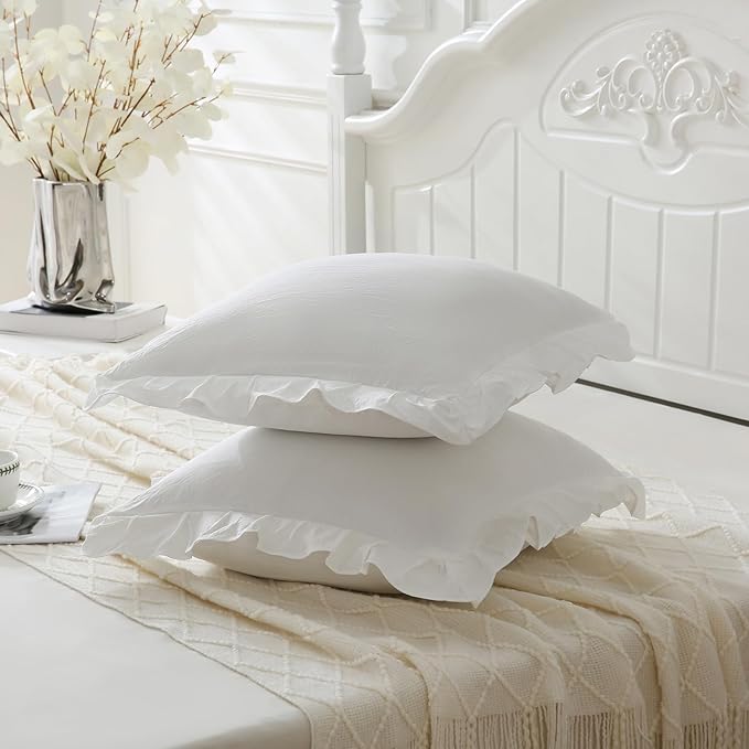 Merryword White Pillowcases 18x18, Throw Pillow Covers Pack of 2, Ruffle Pillowcase Cushion for Couch Sofa Bedroom