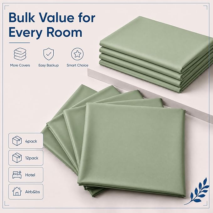 ZPECC Pillow Cases King Size Set of 4, 20x36 Envelope Closure Pillowcases, Soft Plain Brushed Microfiber Covers Hypoallergenic Breathable, Sage Green
