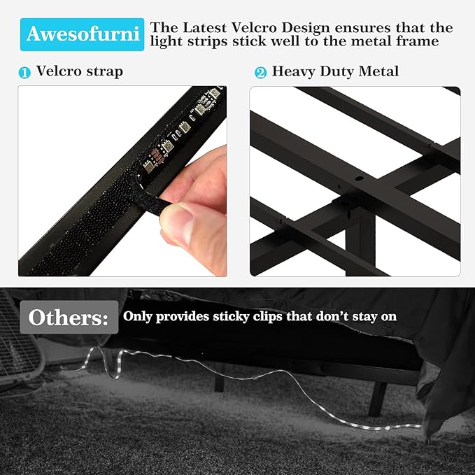 Awesofurni Floating Bed Frame Twin Size, Twin Bed Frame with Smart LED Lights, Heavy Duty Modern Metal Platform Bed No Box Spring Needed - Easy Assembly and Noise Free