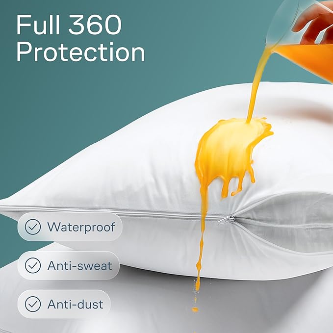 Niagara 8 Pack Waterproof Pillow Protectors Standard 20x26 Inches Smooth Zipper Premium Encasement Covers Quiet Cases Set White