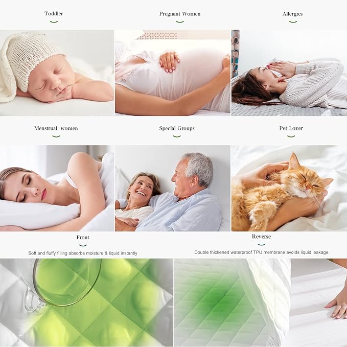 UNILIBRA Full Mattress Pad Waterproof Rayon Made from Bamboo, Fitted Deep Pocket Mattress Cover fits 6''-19'', Breathable Quilted Mattress Protector, White