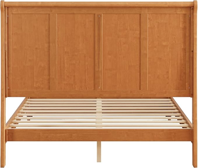 KEIKI Queen Size Platform Bed Frame with Storage Chest, Wooden Sleigh Bed with High Headboard and Footboard Storage Bench, Solid Wood Construction, No Box Spring Needed, Natural