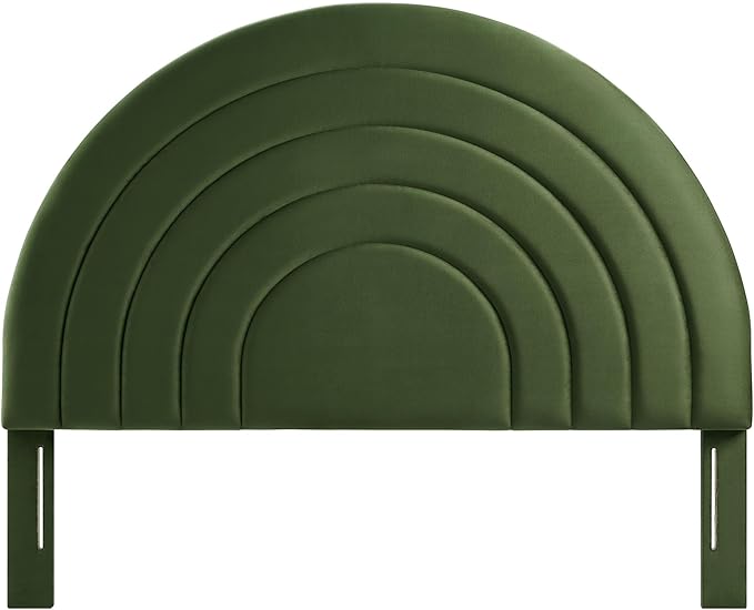 Modway Solana Soft Arch Shaped Round Queen Headboard in Moss Green – Upholstered Headboard – Stain-Resistant Performance Velvet Headboard for Queen Size Beds