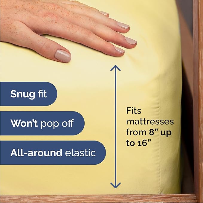 Cal King Size 4 Piece Sheet Set - Comfy Breathable & Cooling Sheets - Hotel Luxury Bed Sheets for Women and Men - Deep Pockets, Easy-Fit, Soft and Wrinkle Free Sheets - Yellow Oeko-Tex Bed Sheet Set