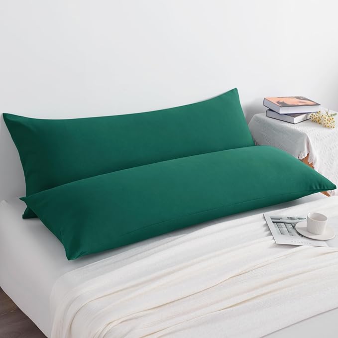 NTBAY Body Pillow Cases Set of 2, 2 Pack Brushed Microfiber 20x54 Pillow Cases, Soft, Wrinkle, Fade, Stain Resistant Dark Green Pillow Cases with Envelope Closure, 20x54 Inches, Dark Green