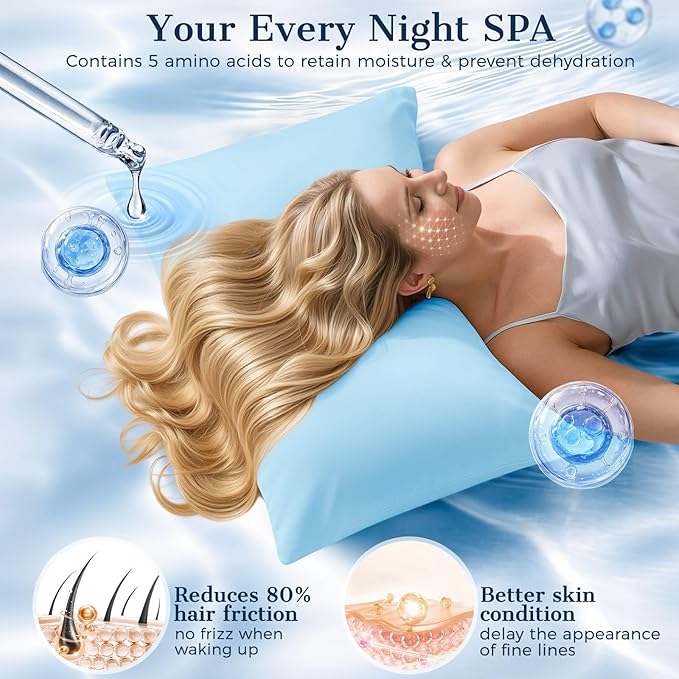 Cooling Pillow Cases 2 Pack Standard Size Cooling Pillowcases for Hot Sleeper Q-Max>0.5, Hydrates Skin & Hair, Reduces Wrinkles & Frizz, Soft Smooth Silky Pillowcases Envelope Set of 2, Blue