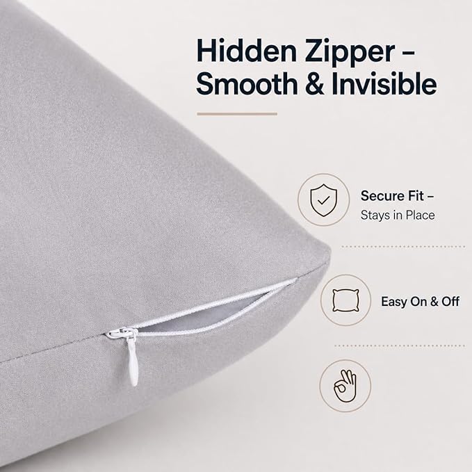 EVOLIVE Body Pillow Cover 21"x54", Ultra Soft Microfiber Pillowcase with Hidden Zipper, Breathable, Machine Washable, for Pregnancy & Side Sleepers, Cover Only (21"x54" Body Pillow Cover, Silver Grey)