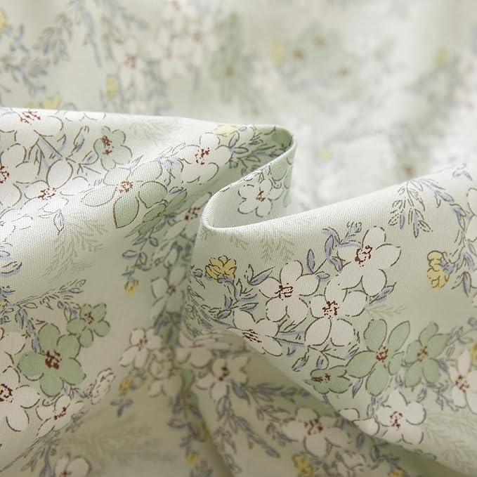 VM VOUGEMARKET Twin Duvet Cover Set with Green Flower Pattern,Pure Cotton Bedding Set Vintage Floral Prints Comforter Cover Conquette Cottagecore Bedding for Teen Girls