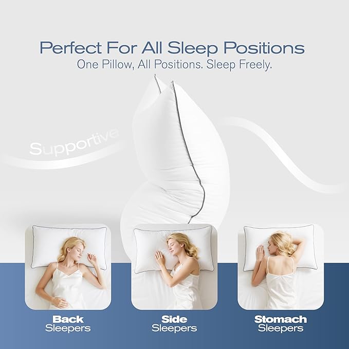 Pillows Queen Size Set of 2, Ultra Thick Down Alternative Bed Pillows,Cooling Hotel Quality Queen Pillows for Back, Stomach or Side Sleepers,Machine Washable (White,2 Pack)