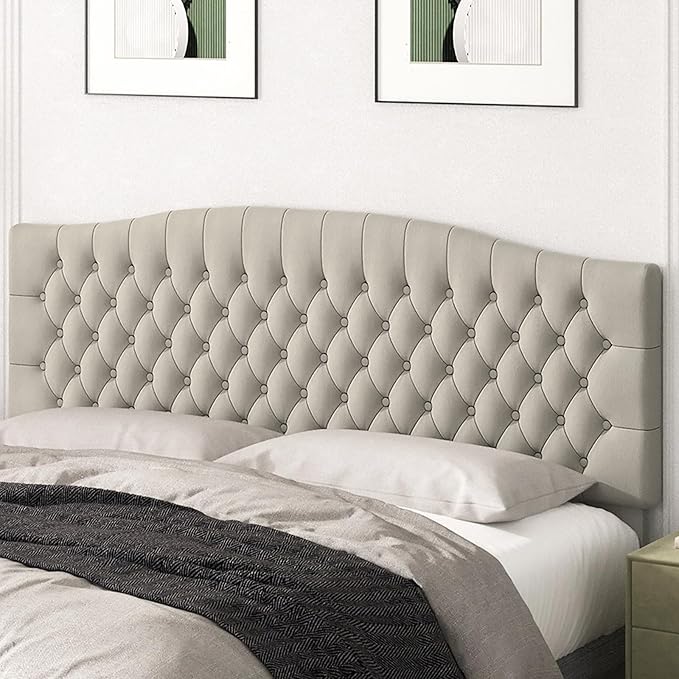 Befurtori King Headboard Only, Upholstered Head Board for Adjustable Bed Velvet Tufted Cal King Size Wall Mounted Headboard with Solid Wood Legs Head Board, Light Warm Gray/Taupe