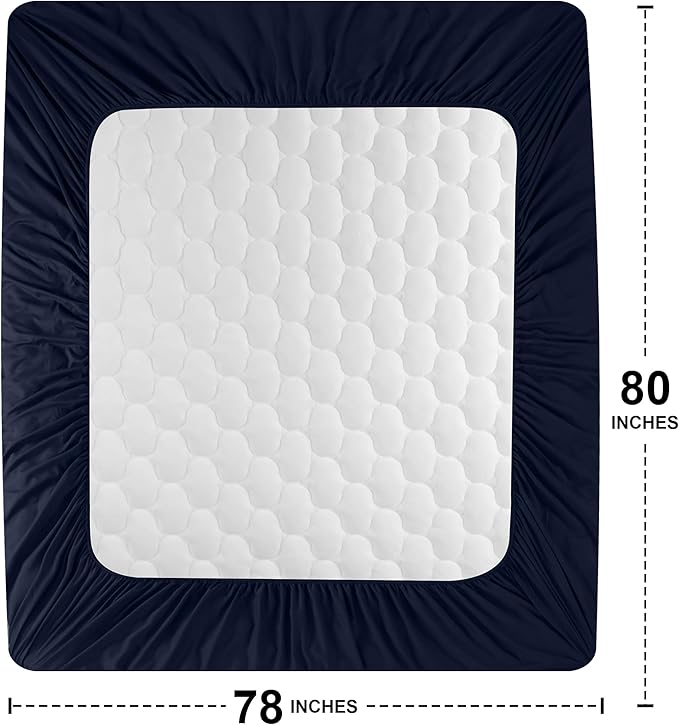 Utopia Bedding Waterproof Mattress Protector, King Mattress Pad, Noiseless Quilted Fitted Cover with Deep Pocket Stretches up to 16 Inches (Navy)