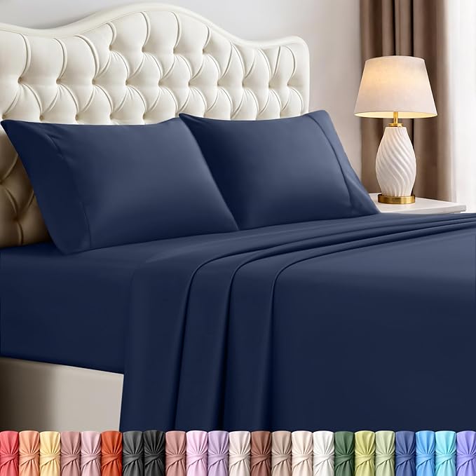 Utopia Bedding California King Size Sheet Set – 4 Piece Bed Sheets, Soft and Breathable Microfiber, Includes 1 Fitted Sheet, 1 Flat Sheet and 2 Pillowcases – Oeko Tex (Navy Blue)