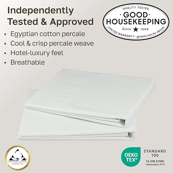 California Design Den Pillowcases Queen Size Set of 2-100% Egyptian Cotton, Crisp Percale Feel, Soft & Breathable, Fits Both Standard & Queen Pillows - Silver