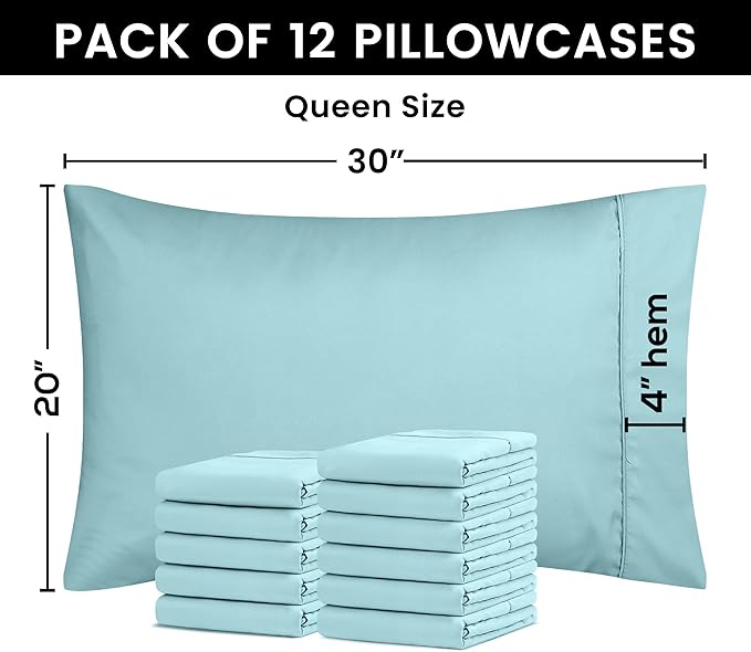 Utopia Bedding Queen Pillow Cases - 12 Pack - Envelope Closure - Soft Brushed Microfiber Fabric - Shrinkage and Fade Resistant Pillow Covers Queen Size 20 X 30 Inches (Queen, Spa Blue)