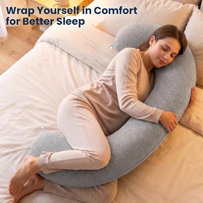 TranquilRelax C Shaped Body Pillow for Side Sleepers, Memory Foam Long Pillow for Leg, Hip & Back Support, Soft Washable Cover,Grey-35"*10"