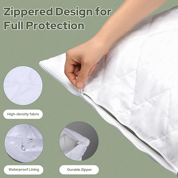 CoolShields Premium 100% Cotton Waterproof Pillow Protectors with Zipper, Breathable & Noiseless, Hypoallergenic Soft Skin-Friendly Surface for All-Night Comfort, King Size - 20”x36” (2 Pack)