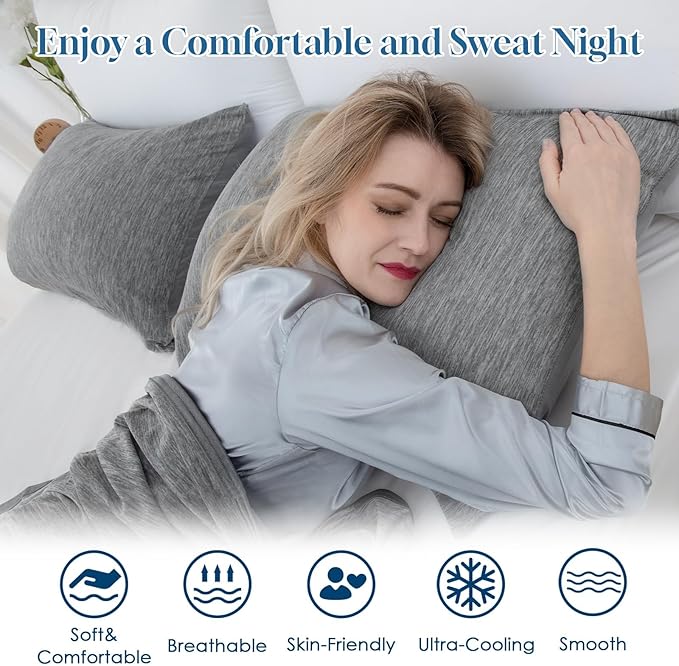 CHOSHOME Cooling Pillow Cases Zipper Pillow Covers Q-Max > 0.45 Zippered Pillowcases for Hot Sleepers, Soft, Breathable, Skin-Friendly, 4 Pack (Queen, 20"x30", Grey)