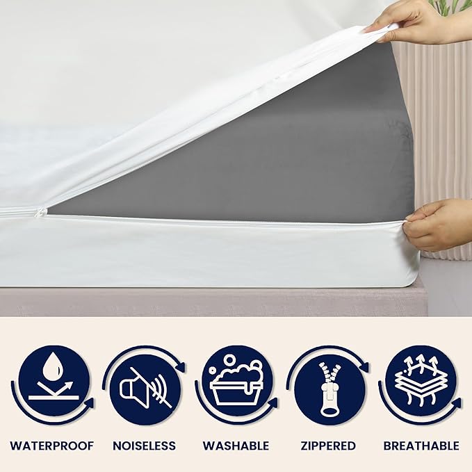 Full XL Mattress Protector Encasement with Zipper – Waterproof Mattress Protector Full XL Size – Soft, Breathable & Noiseless Zippered Mattress Cover – Fits Up to 12”