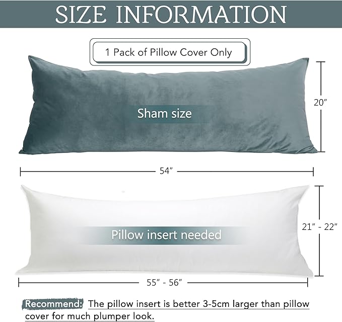 StangH Stone Blue Body Pillow Cover - 20 x 54 Super Soft Velvet Baby Skin Friendly Pillowcase Large Pillow Cases for All Seasons Bed Couch, 20 x 54-inch, 1 Piece