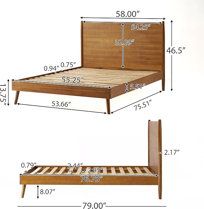 Merax Full Size Solid Wood Platform Bed, Mid-Century Modern Bed Frame with Splayed Legs, 600 lbs Weight Capacity, No Box Spring Needed, Natural