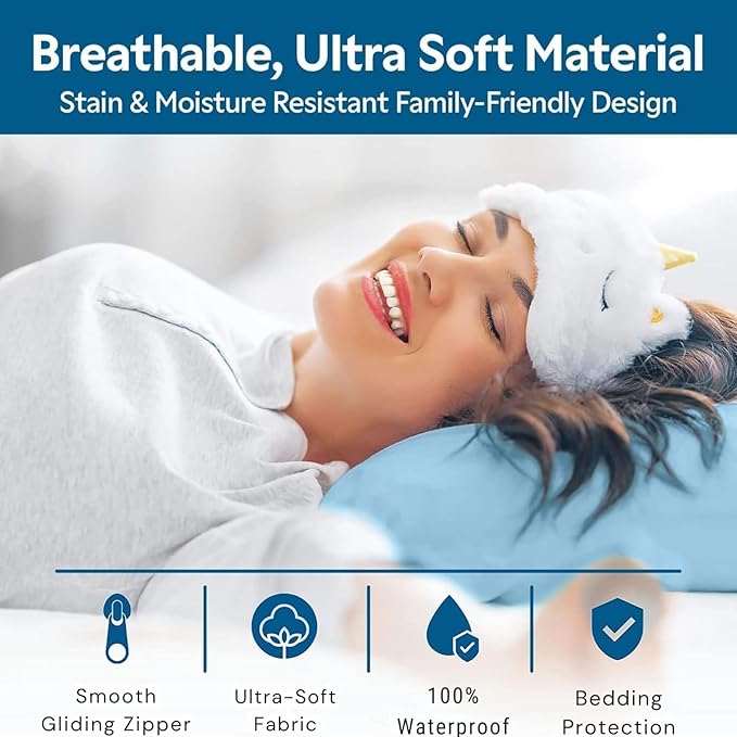 Guardmax Waterproof Pillow Protector Blue Queen Size - Zippered Bed Bug Pillow Protector 12 Pack - Hypoallergenic Pillow Case Cover Protects from Bedbug, Dust Mite, and Liquid Spills - (20 X 30)