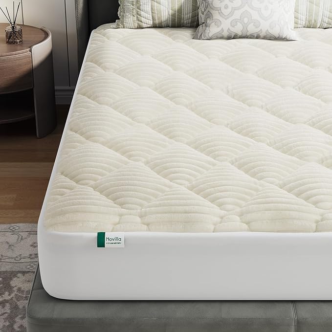 Novilla Fleece Mattress Topper Full, Warm Sherpa Mattress Pad, Cloud-Like Soft Bed Cover for Winter, Deep Pocket fits up to 21", Machine Washable