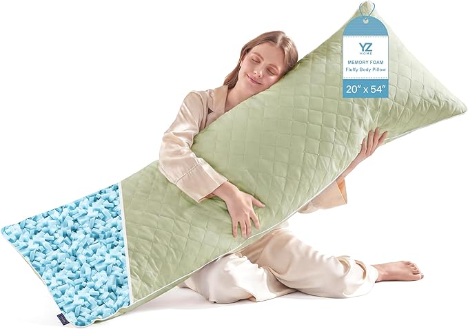 YZ HOME Long Body Pillow for Adults, Firm Body Pillow Shredded Memory Foam, Adjustable Height,Support for Side Sleeping & Pregnant Women(Green, 20x54 Inch)