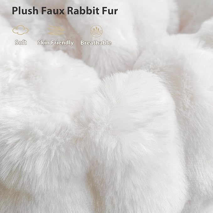 LIFEREVO Fluffy Faux Rabbit Fur Body Pillow Cover, Luxury Bubble Waffle Shaggy Plush Bed Body Pillowcase with Zipper Closure, Long 20"x54" Fuzzy Furry Pillow Case for Adults Kids Girls Teens, White
