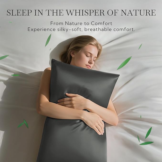 MR&HM Queen Pillow Cases Set of 2, Cooling Pillow Case for Hot Sleepers 20"x30", Breathable & Moisture Wicking, Soft Envelope Pillowcases, Rayon Derived from Bamboo & Polyester Blend (Dark Grey)