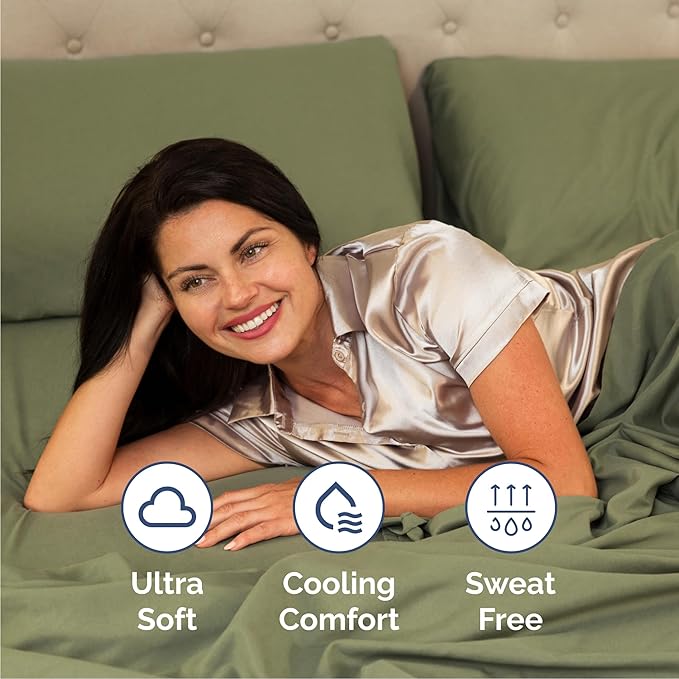 Cal King Size 4 Piece Sheet Set - Comfy Breathable & Cooling Sheets - Hotel Luxury Bed Sheets for Women & Men - Deep Pockets, Easy-Fit, Soft & Wrinkle Free Sheets - Sage Green Oeko-Tex Bed Sheet Set
