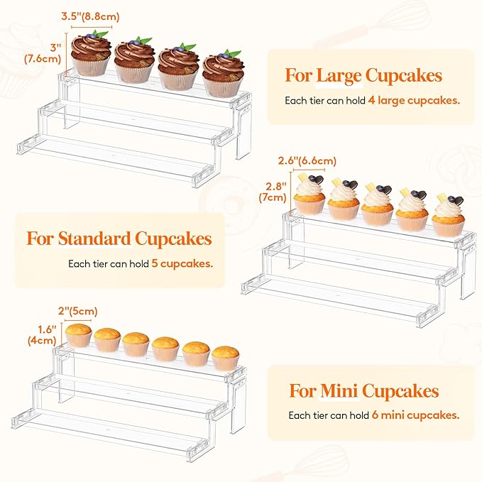 Lifewit Cupcake Stand, Perfume Cologne Organizer, Tool-Free Assembly, Display Riser, Spice Rack, Figurine Holder, Makeup Storage, Room Decor, Party Decorations, Clear, 14″ 3 Tier, 2 Pcs