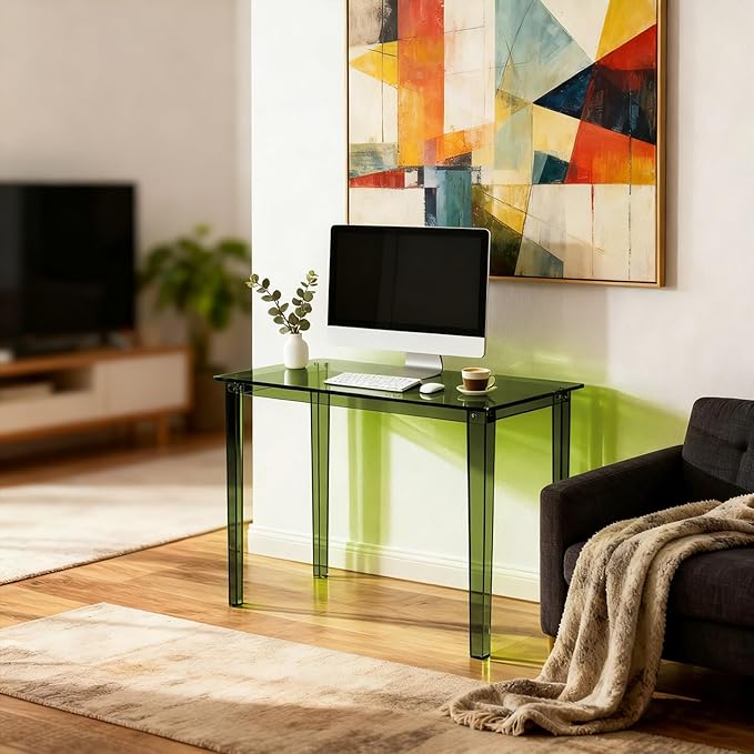 Acrylic Desk, Clear Modern Writing Table for Home Office (Green, Nomal)