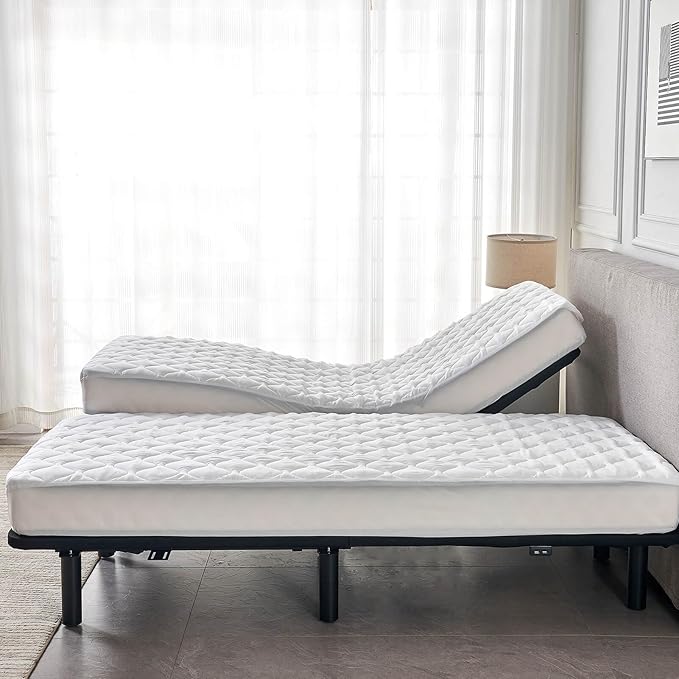 Waterproof Quilted Split Queen Mattress Protector for Adjustable Beds 2X(30x80) Padded Fitted Matress Cover White