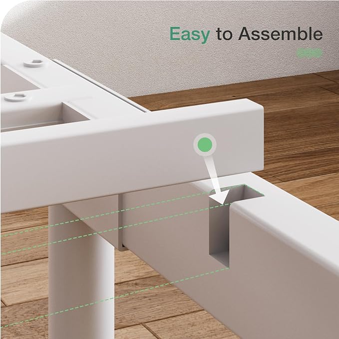 Novilla Twin Bed Frame with Headboard and Footboard, 14 Inch Metal Platform Bed Frame with Under Bed Storage, No Box Spring Needed, Strong Metal Slats Support, White