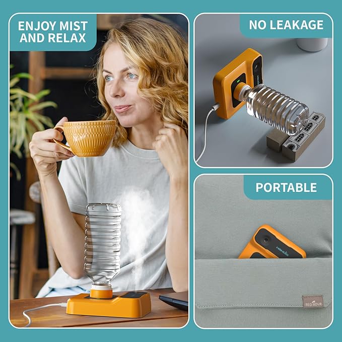 Portable Humidifiers for Travel, Small Mini Humidifier with Auto Shut-Off, Nightlight and Storage Bag for Hotel, Bedroom or Office, Plant Humidifier Indoor, Orange