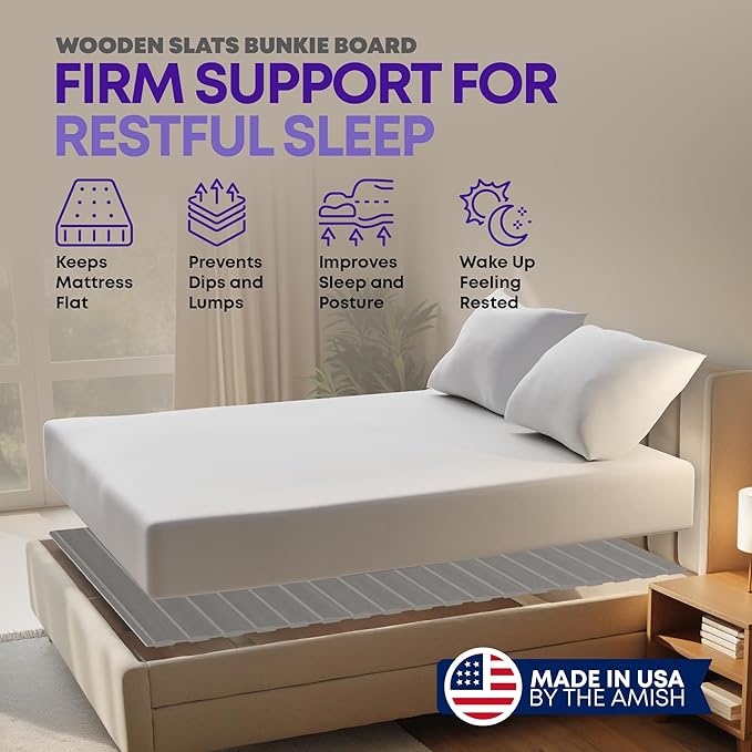 Greaton, Wooden Full Bed Slats for Support Under Mattress with Cover – Replacement Wood Slats for Full Size Bed Frame – Under Mattress Support Without Extra Height – 2.38-Inch Standard Width