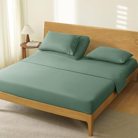 Manyshofu 4 Piece Split Head King Sheets Sets for Adjustable Bed Sheet, Flex Head Split Top King Sheets Sage Green Sheet Set - 1800 Thread Count Bedding Set with 14-16 Inch Deep Pockets