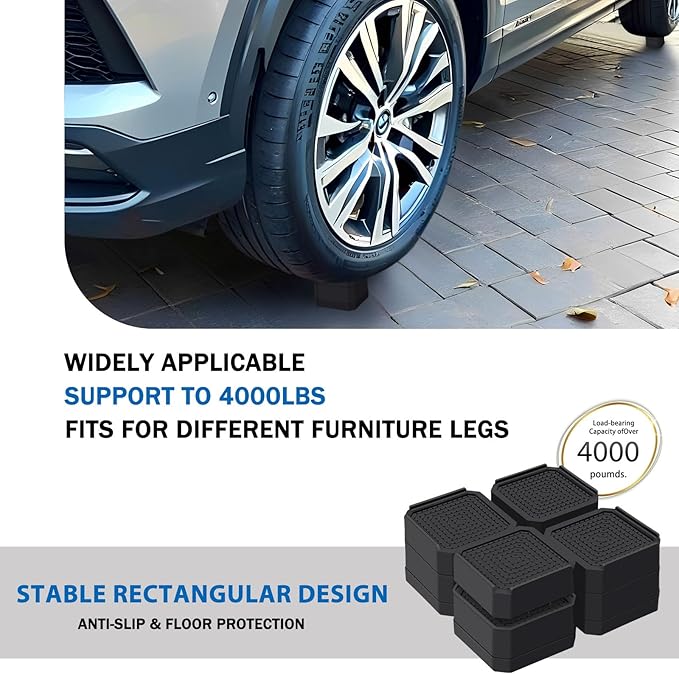 ANNKUT Bed Risers and Furniture Risers, Heavy Duty Adjustable Lifting Blocks for Couches, Desks, and Chairs, Elevates 1.5 or 3 Inches, Holds up to 4000 lbs (Black)