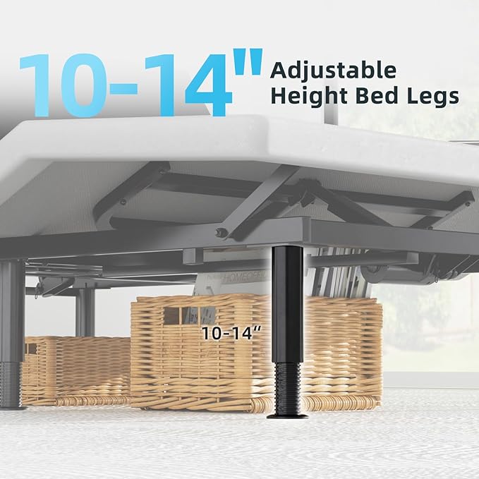 Heavy Duty King Adjustable Bed Frame, Wireless Remote, Dual USB Ports,Ergonomic Upholstered Bed Frame, Lift Motor, Under Bed Lighting, Independent Head and Foot Tilt