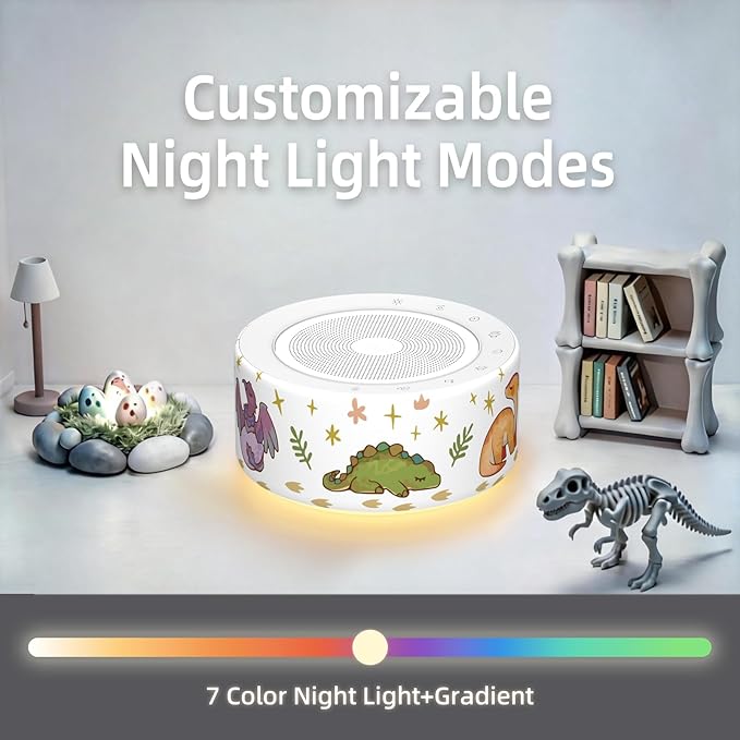 Kipcush White Noise Machine - Soft Non-Glare Nursery Lamp, 30 Soothing Sounds, 8 Color Lights, Max 8-Hour Timer for Baby & Adults