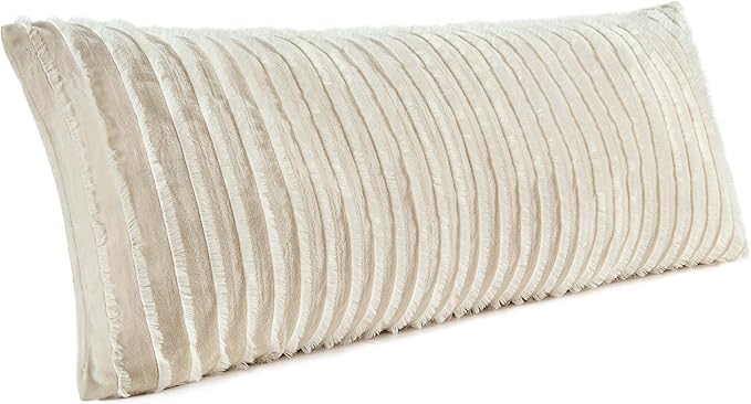 BEDELITE Body Pillow Cover with Zipper Closure, Decorative Boho Fleece Pillowcase 20 x 54 Inches, Luxury Fluffy Plush Long Body Pillow Pillowcase for All Seasons(Beige-Boho)
