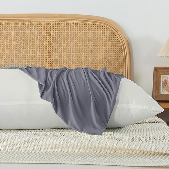 WhatsBedding Body Pillow Cover Cooling Fabric, Long Pillowcase Breathable & Skin-Friendly, Zipper Closure - Charcoal Grey (20x54 inch)