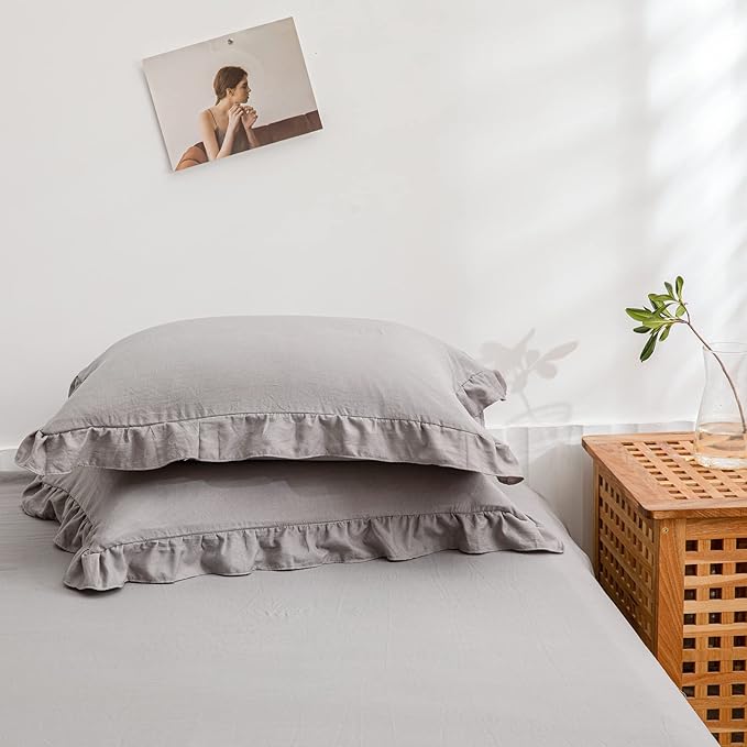 Cute Pillowcases Light Gray Pillow Shams Gray Ruffle Queen Pillowcases Set of 2 Shabby Chic Fringe Decor Pillow Cover 2 Pack (Queen (20''x30''), Light Grey)