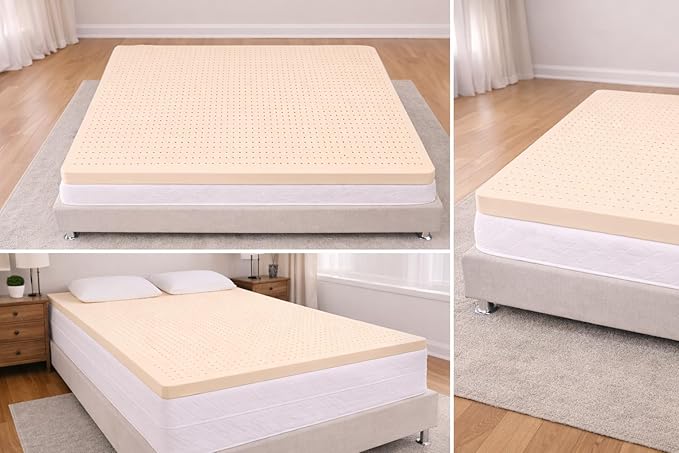 Premium GOLS Certified Natural Latex Mattress Topper, Soft and Breathable Bed Topper for Pressure Relief (King, 1" Topper Medium Firm)
