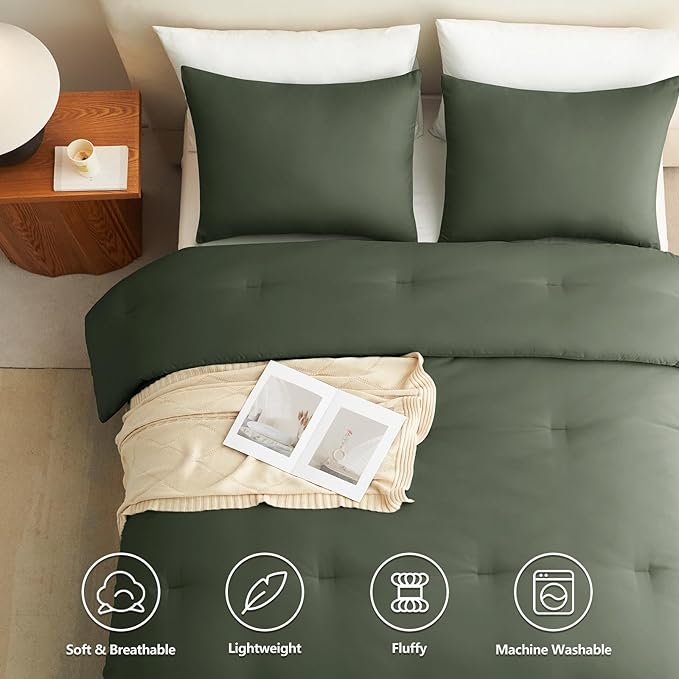 CozyLux Twin Comforter Set Dark Green, 2 Pieces Twin Extra Long Solid Breathable Bedding Sets for College Dorm, Twin XL Luxury Soft Bed Set with Down Alternative Comforter and 1 Pillowcase All Seasons