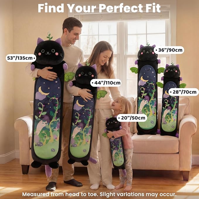 Mewaii Long Cat Plush 5 Sizes, 120% Extra Filling Giant Plushness Kids Body Pillow, Kawaii Cute Black Cat Stuffed Animals Plushies, Big Long Body Pillow Black Cat Plush Gift for Girls 36”