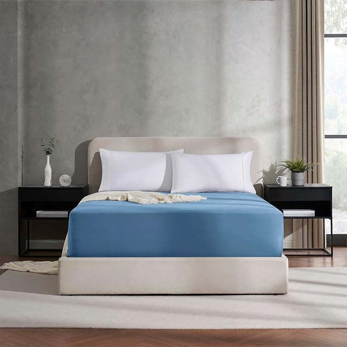 Nestl Blue Heaven California King Fitted Sheet Extra Deep Pocket, Hotel Luxury Cal King Fitted Sheet Only Easily Fits 18 to 24 Inch Mattress, Super Soft, Wrinkle-Free, Breathable with Corner Straps