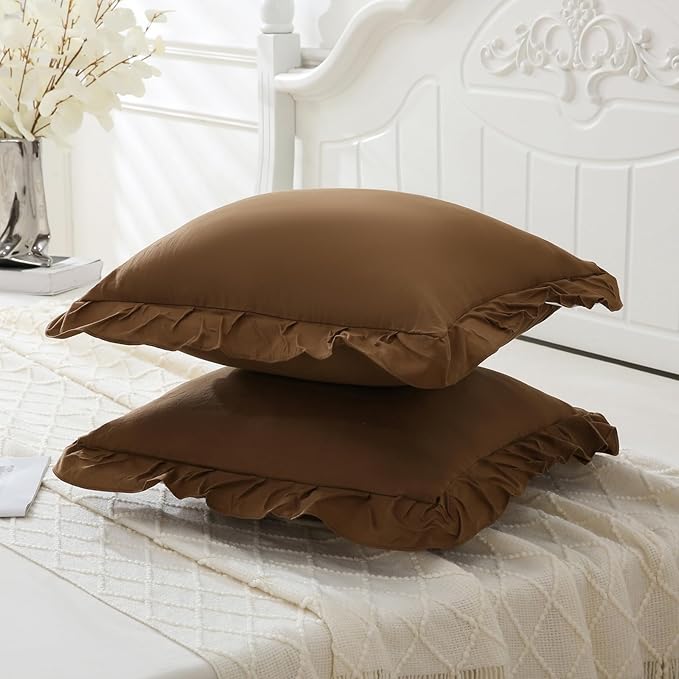 Merryword Brown Pillowcases 18x18 Cute Throw Pillow Covers Pack of 2 Ruffle Pillowcase Cushion for Couch Sofa Bedroom