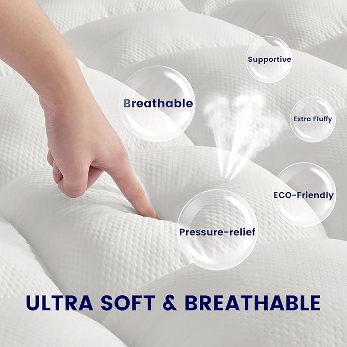 SLEEP ZONE Mattress Topper, Extra Thick Fitted Mattress Pad for Back Pain, Plush and Support Mattress Cover, Deep Pockets Mattress Protector, Hotel Quality (White, California King)